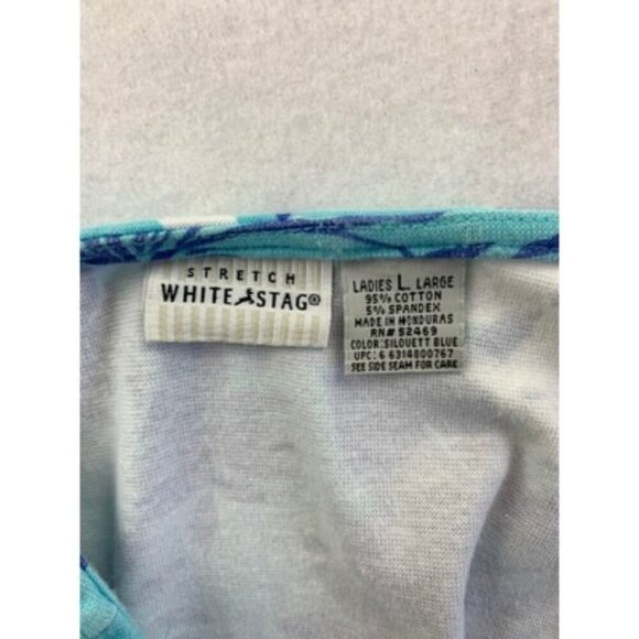 White Stag Ladies Large Sleeveless Floral Tank Top Blue & White Cotton/Spandex - Picture 5 of 5